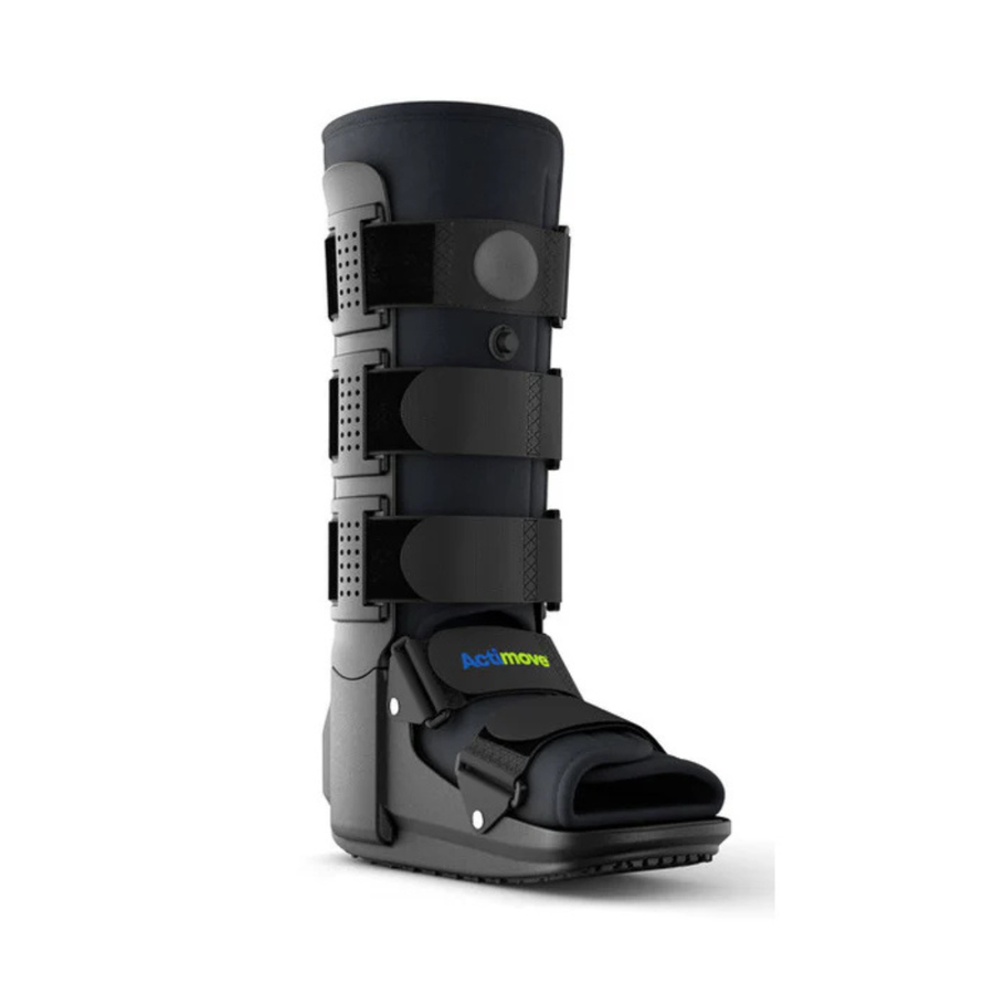 Black orthopaedi air walker boot with straps on a white background