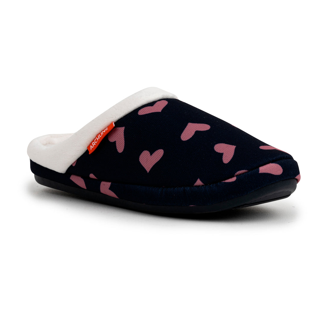 Archline Footwear Slippers Archline Arch Support Slippers Open Back - Navy Hearts