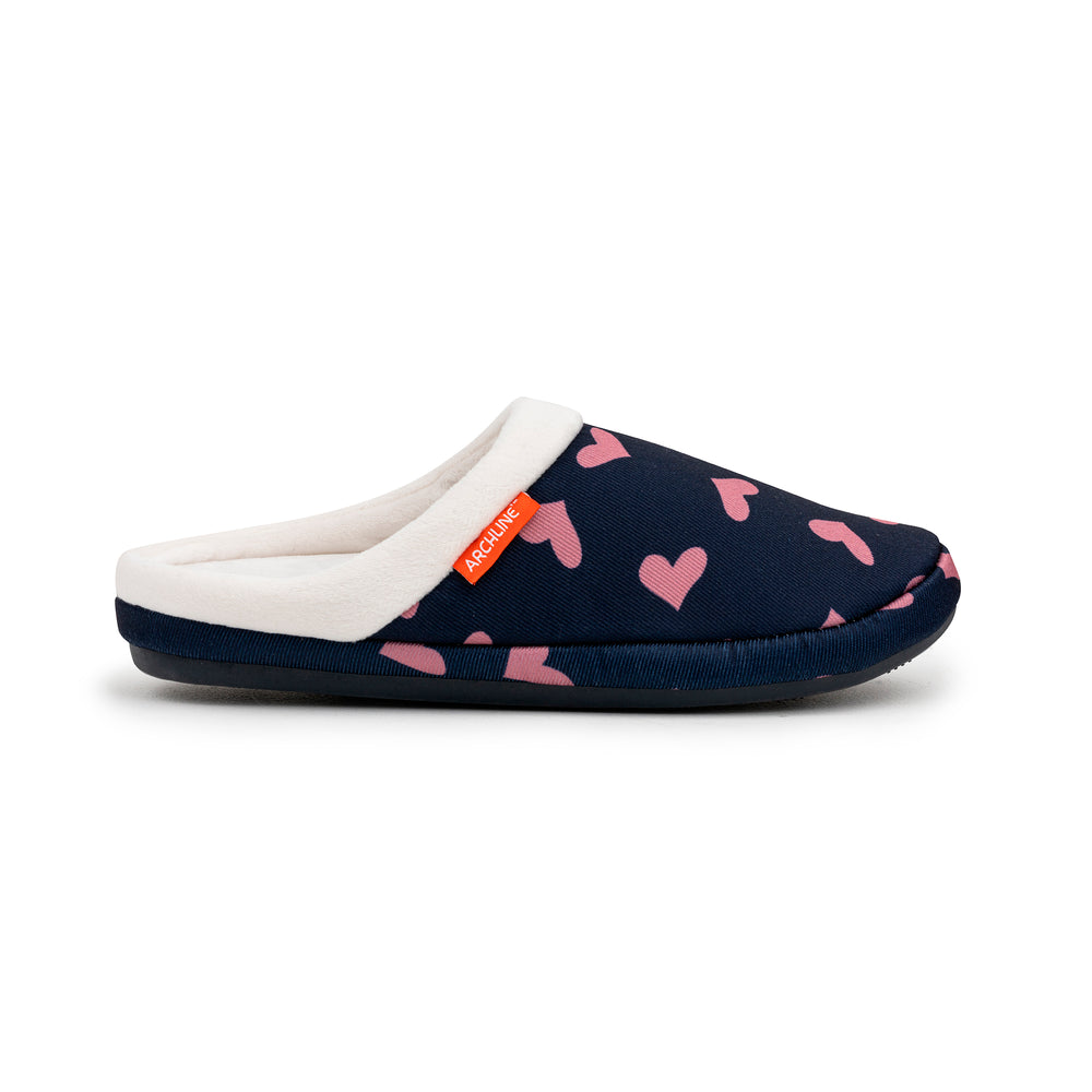 Archline Footwear Slippers Archline Arch Support Slippers Open Back - Navy Hearts