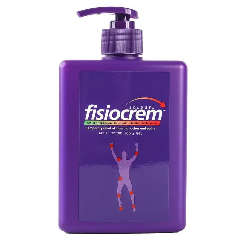 Purple bottle of Fisiocrem on a white background