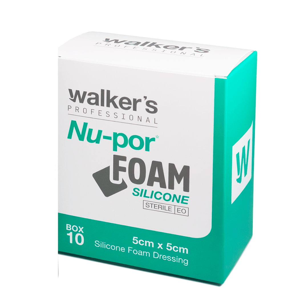 Walkers Wound Care > Wound Dressings > Silicone Foam Dressings Walker’s Nu-Por Foam Silicone Dressing 5cm x 5cm – Box of 10