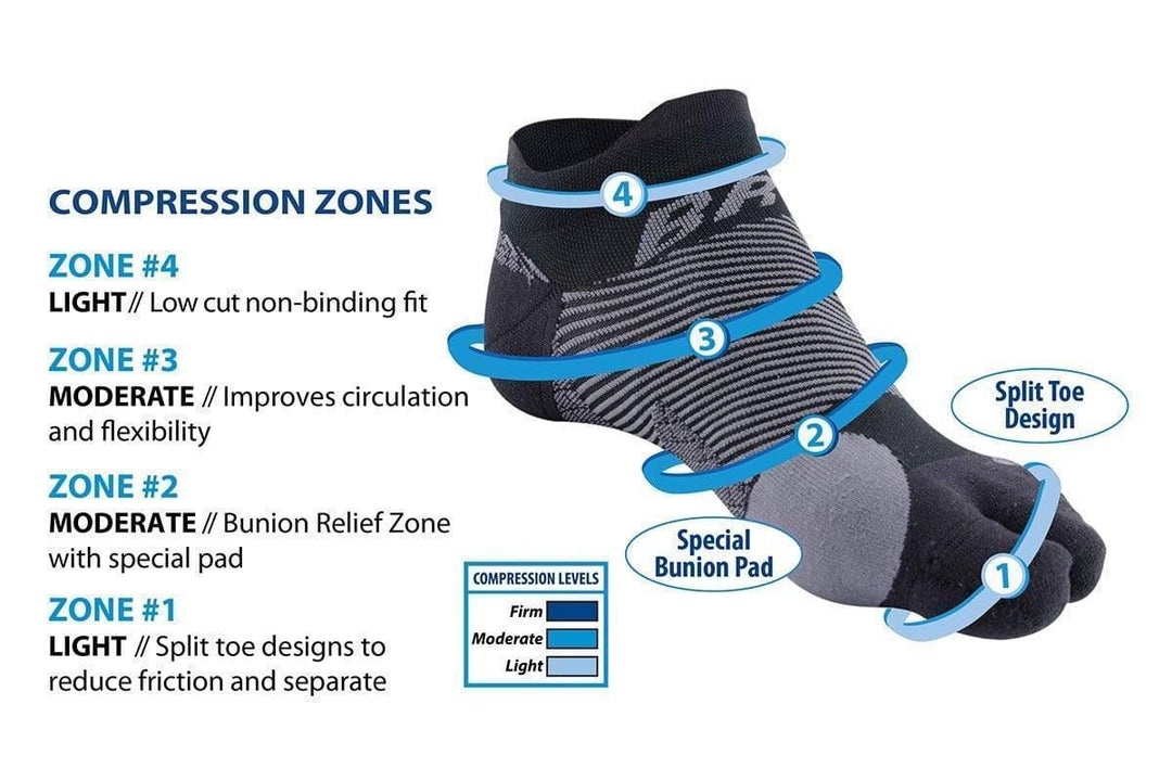 OS1st BR4 Bunion Relief Socks Black - Orthosleeve Bunion Socks - The Foot Care Shop